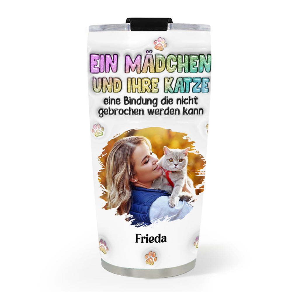 Custom Photo Christmas Birthday Gifts For Cat Mom, Cat Lovers • Foto von einem Mädchen und ihrer Katze – Personalisierter 3D-Thermobecher mit aufblasbarem Effekt