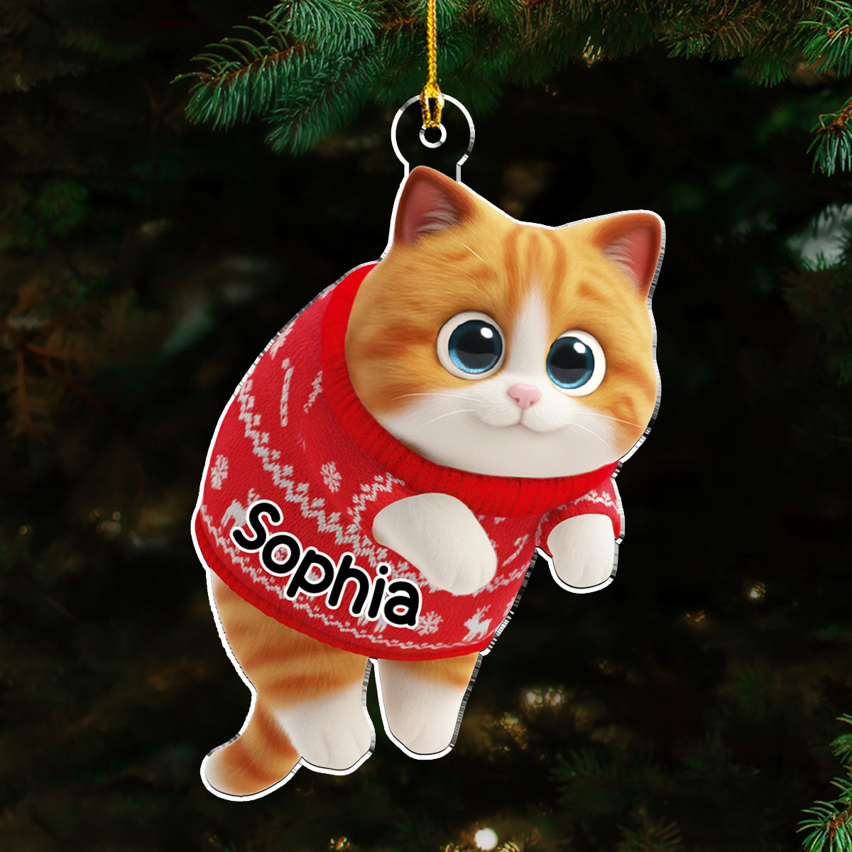 Custom Christmas Decor Home Birthday Gifts For Cat Mom, Cat Lovers • Hanging Cat Cartoonize - Personalized Acrylic Ornament