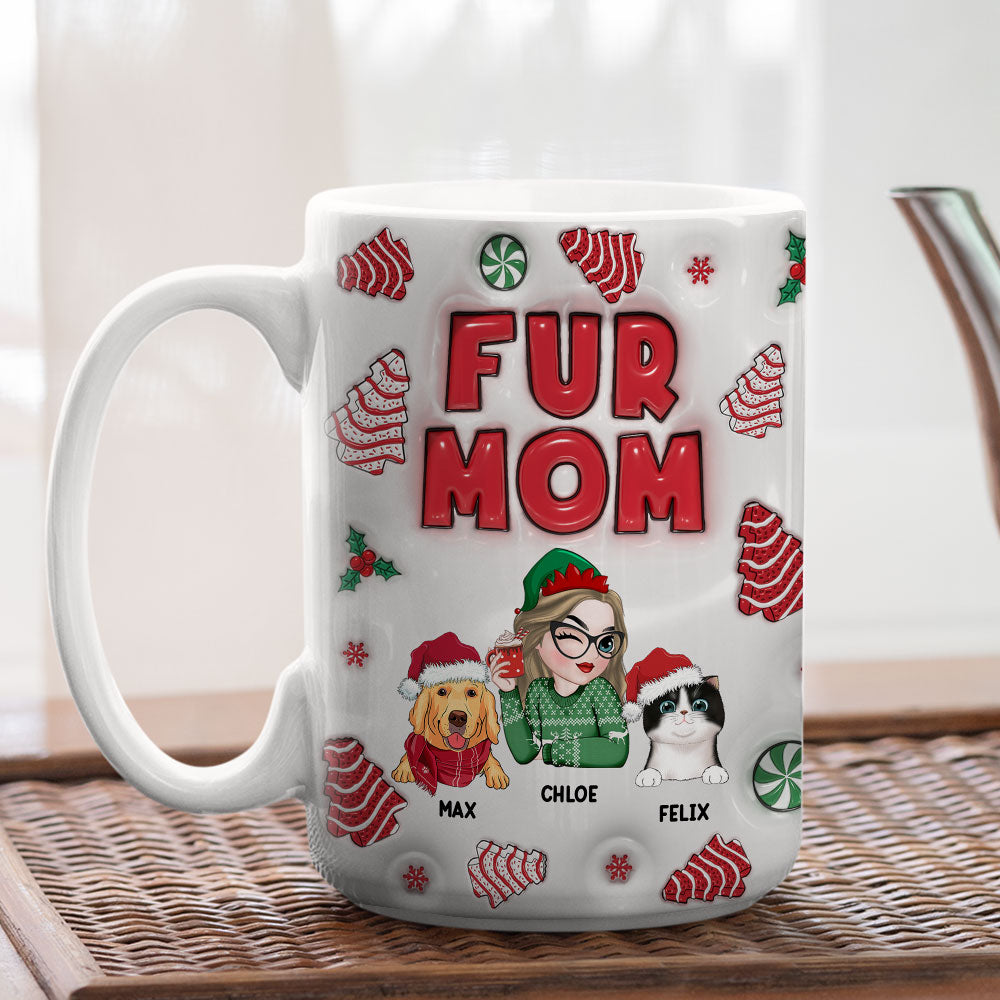 Custom Mother's day Birthday Gifts For Dog Mom, Dog Lovers • Fur Mom Tree Cake - Personalized 3D Inflated Effect Mug