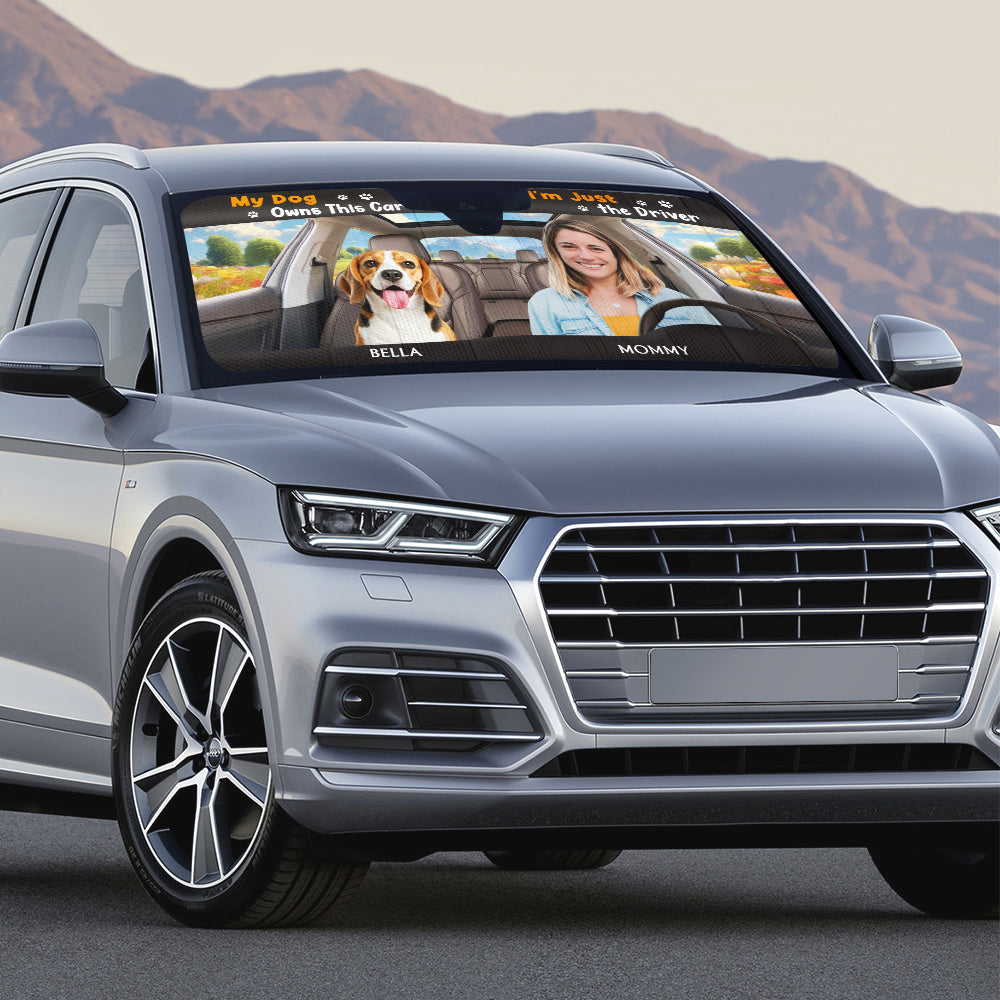 Custom Christmas Birthday Gifts Car Accessories for Dog Parents • My Dog Owns This Car Photo - Personalized Car Sunshade