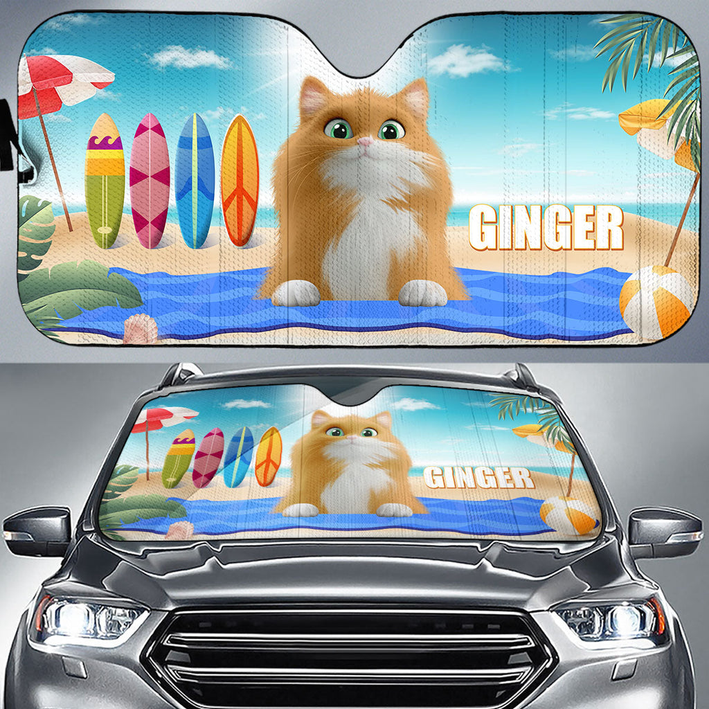 Custom Christmas Birthday Gifts Car Accessories for Cat Parents • Cat And Beach - Personalized Car Sunshade