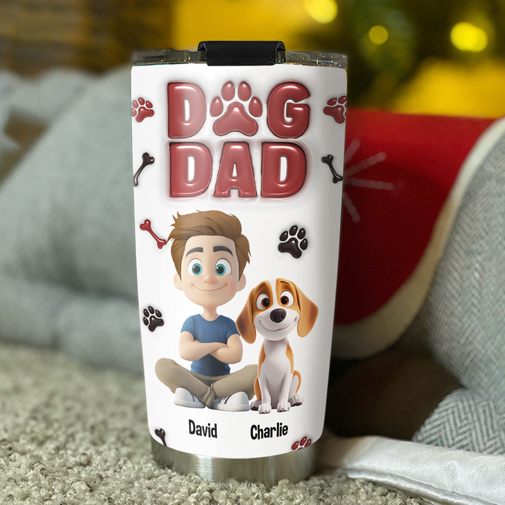 Custom Christmas Birthday Gifts For Dog Dad, Dog Lovers • Handsome Dog Daddy - Personalized 3D Inflated Effect Tumbler