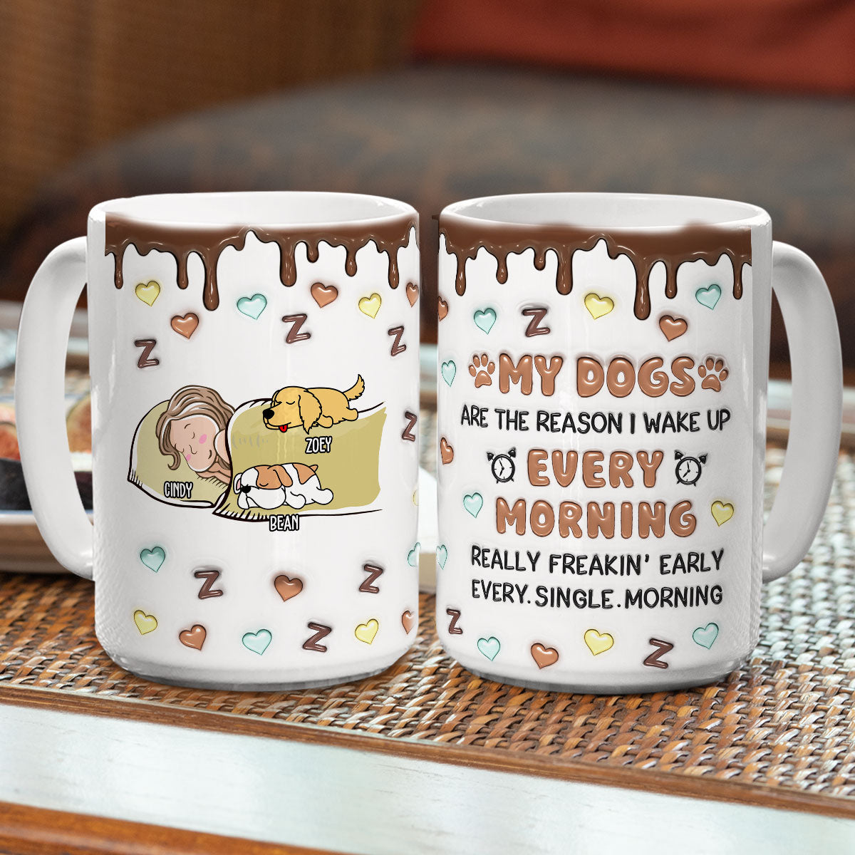 Custom Christmas Birthday Gifts For Dog Lovers • The Reason I Wake Up - Personalized 3D Inflated Effect Mug