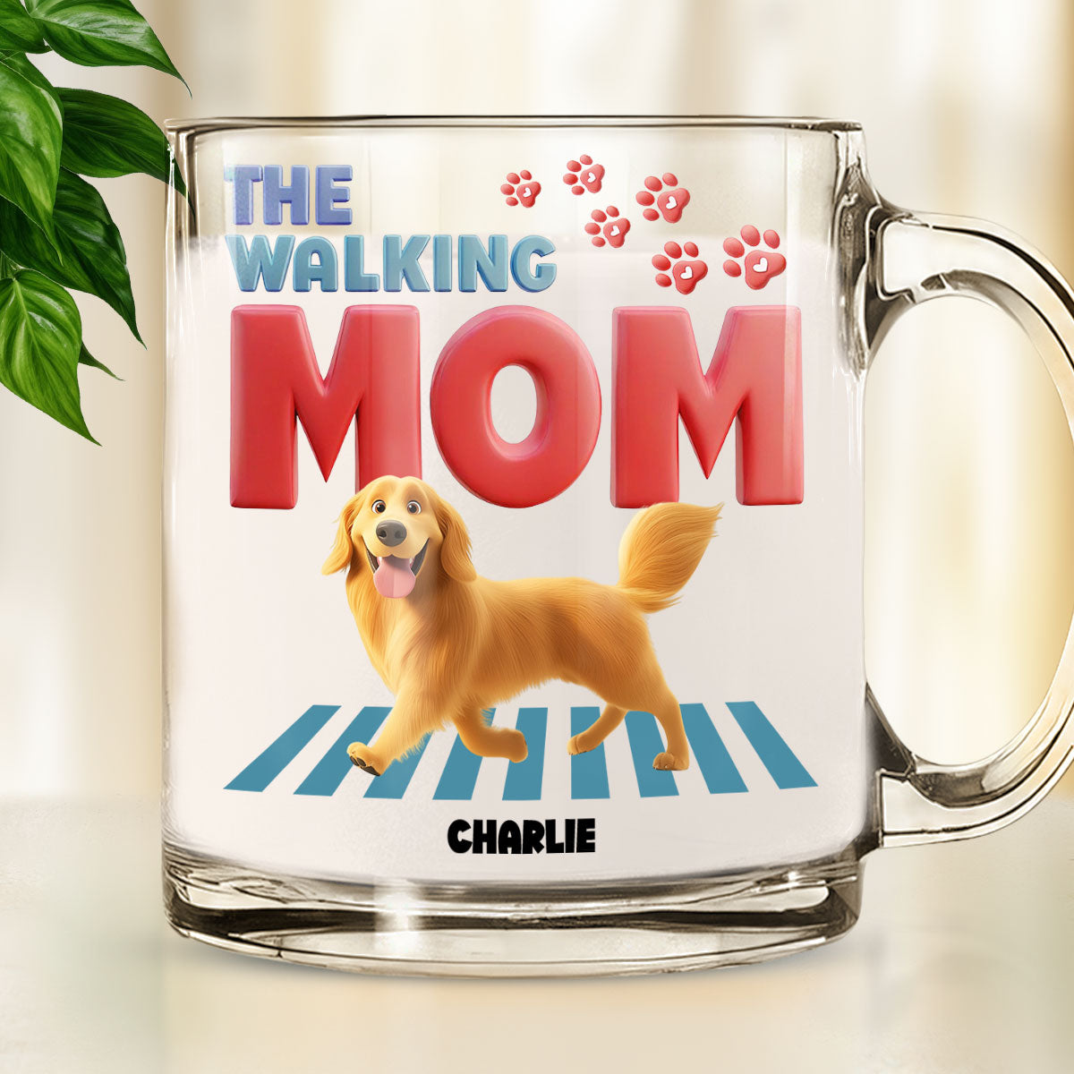 Custom Mother's day Birthday Gifts For Dog Mom, Dog Lovers • Lovely Walking Mom Cartoon - Personalized Glass Mug