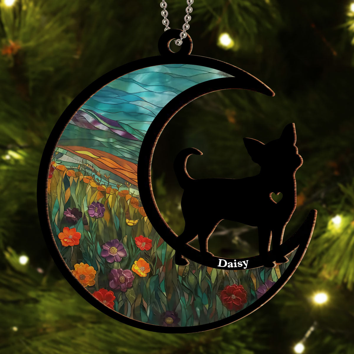 Custom Christmas Memorial Sympathy Gifts For Dogs, Cats • Dont Cry Because It Is Over - Personalized Suncatcher Ornament