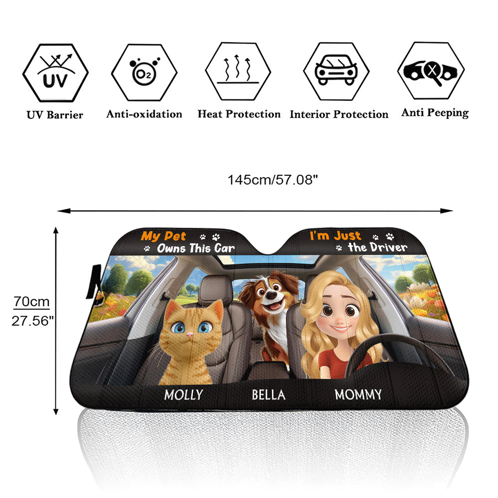 Custom Christmas Birthday Gifts Car Accessories for Pet Parents • My Pets Owns This Car - Personalized Car Sunshade