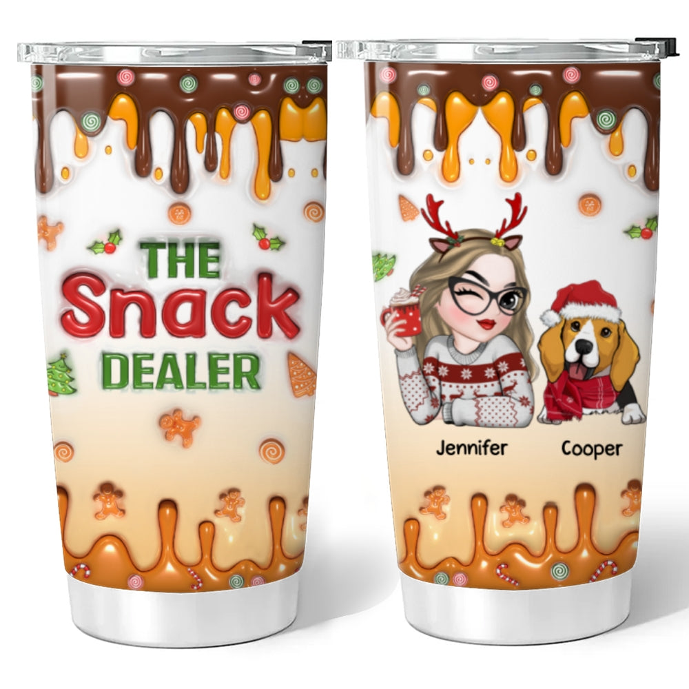 Custom Mother's day Birthday Gifts For Dog Mom, Dog Lovers • Merry Christmas The Snack Dealer - Personalized 3D Inflated Effect Tumbler