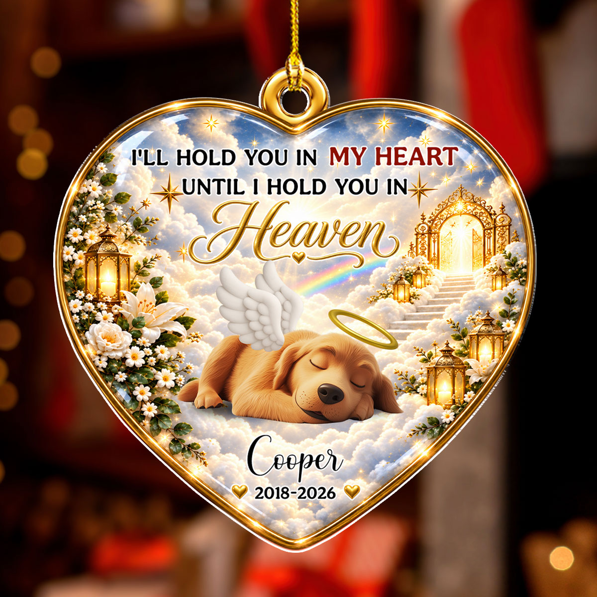 Custom Christmas Memorial Sympathy Gifts For Dogs, Cats • Forever Our Angel - Personalized 3D Effect Acrylic Ornament
