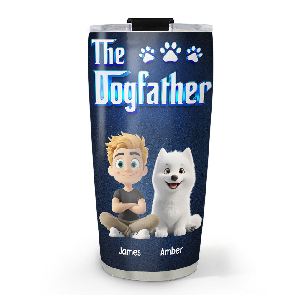 Custom Father's day Birthday Gifts For Dog Dad, Dog Lovers • The Dogfather Cartoon - Personalized Tumbler