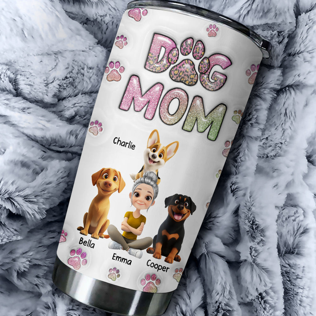 Custom Christmas Birthday Gifts For Dog Mom, Dog Lovers • Dog Mom Lovely Chibi Full Option - Personalized 3D Inflated Effect Tumbler