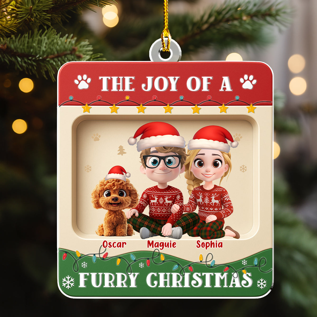 Custom Christmas Decor Home Birthday Gifts For Dog Lovers • Furry Christmas - Personalized 3D Effect Acrylic Ornament