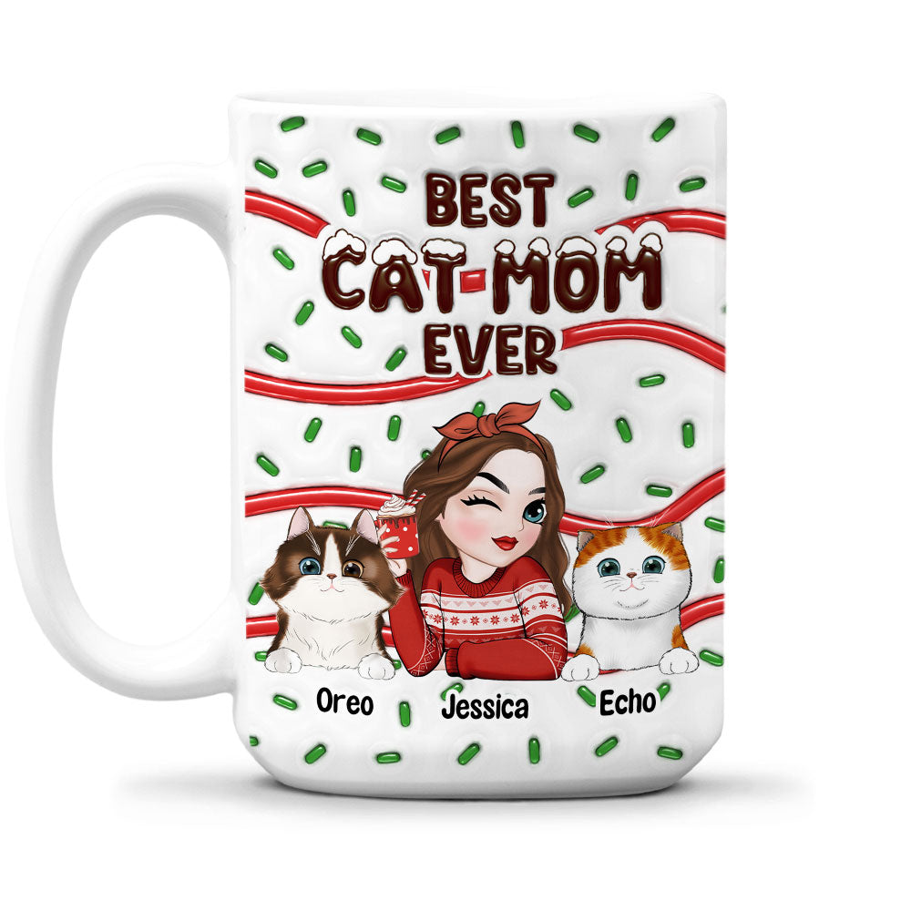 Custom Mother's day Birthday Gifts For Cat Mom, Cat Lovers • Best Cat Mom Cake - Personalized 3D Inflated Effect Mug