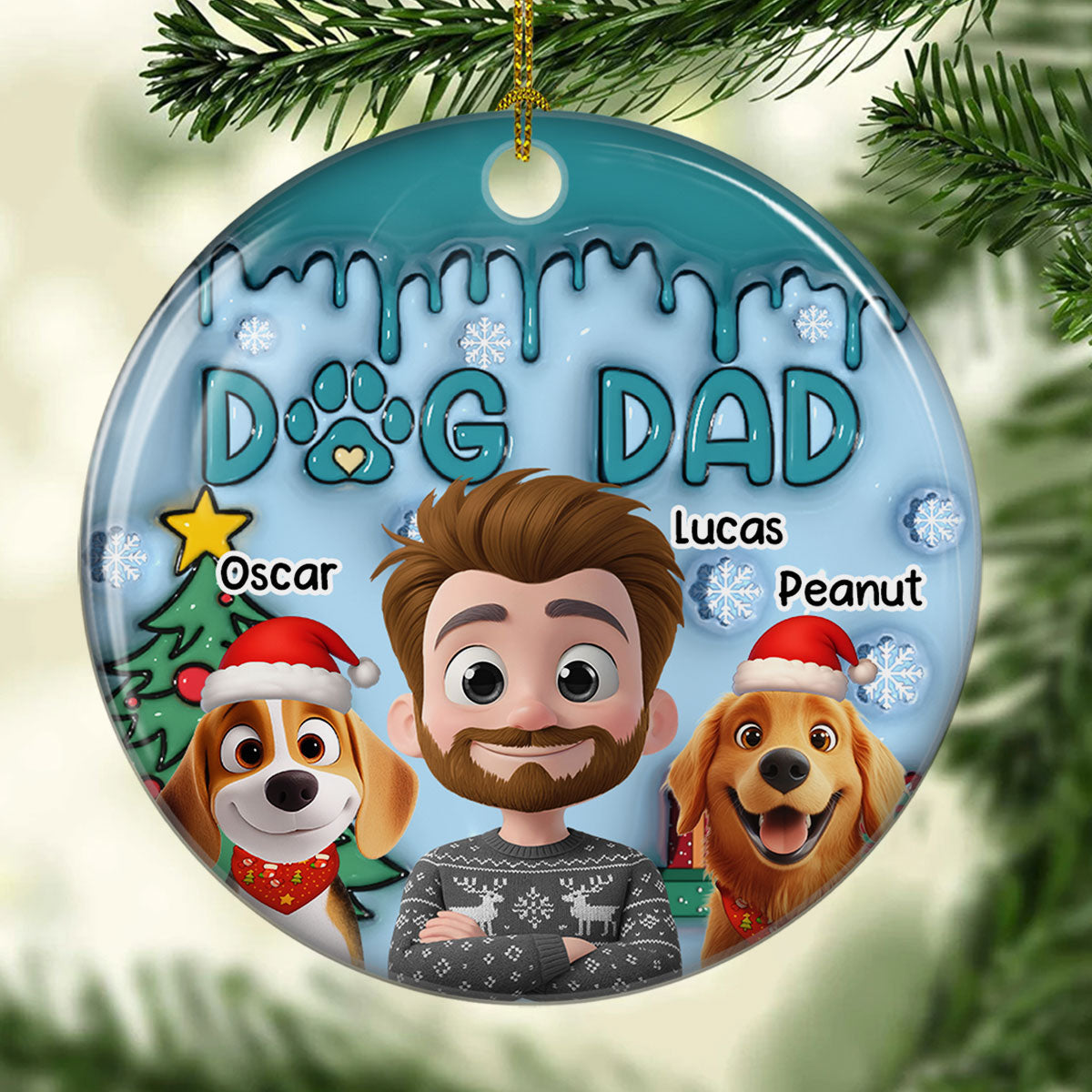 Custom Christmas Decor Home Birthday Gifts For Dog Dad, Dog Lovers • Man And Lovely Dog - Personalized 3D Inflated Effect Ceramic Ornament