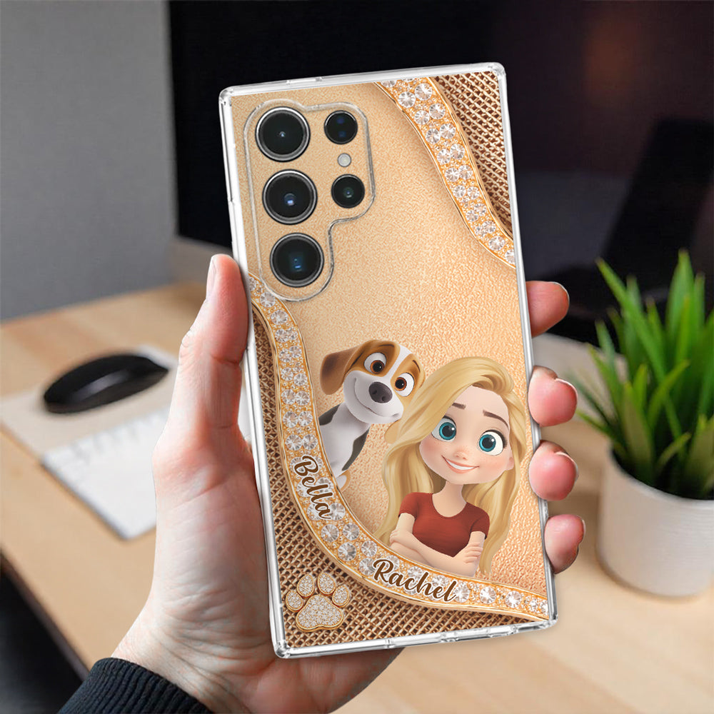 Gold Chibi Dog Mom - Personalized 3D Effect Phone Case
