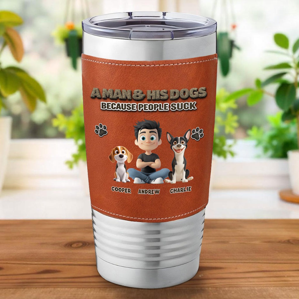 Custom Christmas Birthday Gifts For Dog Dad, Dog Lovers • Silence Dog Time - Personalized Leather Tumbler