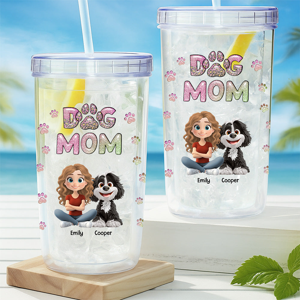 Custom Christmas Birthday Gifts For Dog Mom, Dog Lovers • Dog Mom Lovely Chibi - Personalized 14oz Plastic Tumbler