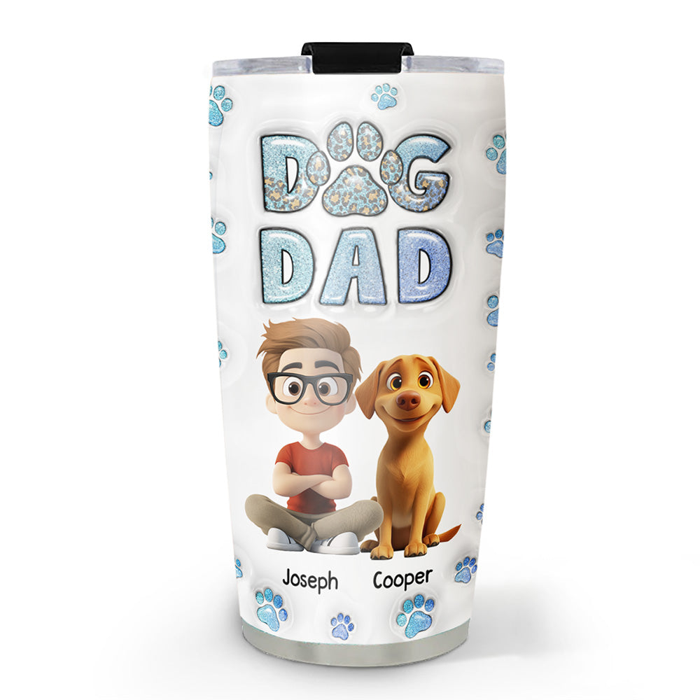 Custom Christmas Birthday Gifts For Dog Dad, Dog Lovers • Dog Dad Handsome Chibi - Personalized 3D Inflated Effect Tumbler