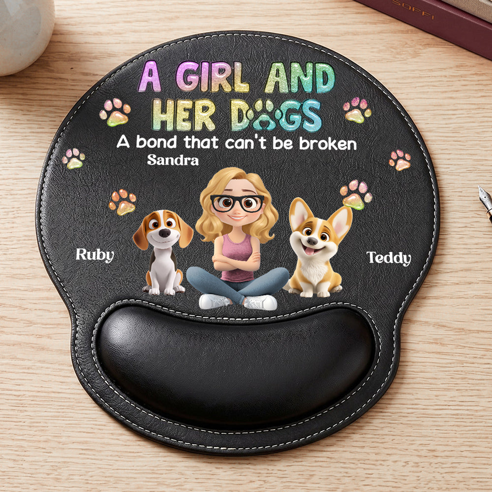 A Girl And Her Dog - Personalized Leather Mouse Pad
