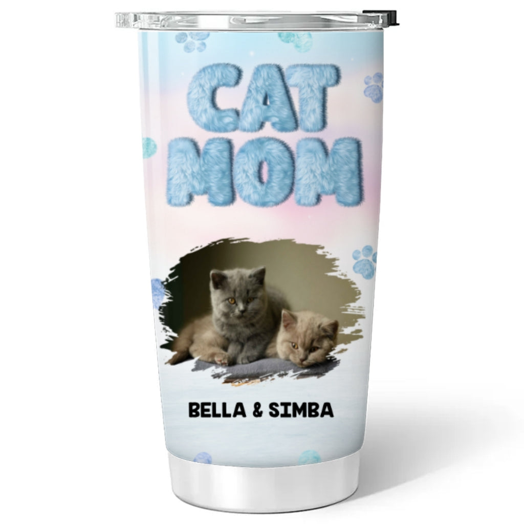 Custom Photo Christmas Birthday Gifts For Cat Mom, Cat Lovers • Fluffy Cat Mom Photo - Personalized Tumbler