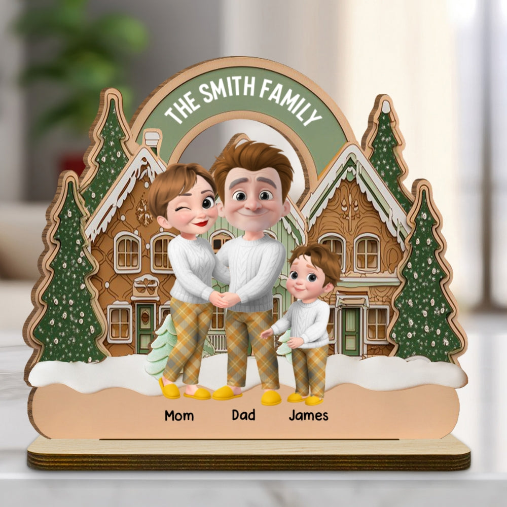 Family Always Together Merry Christmas - Personalized 2-Layer Wood Plaque With Flat Base