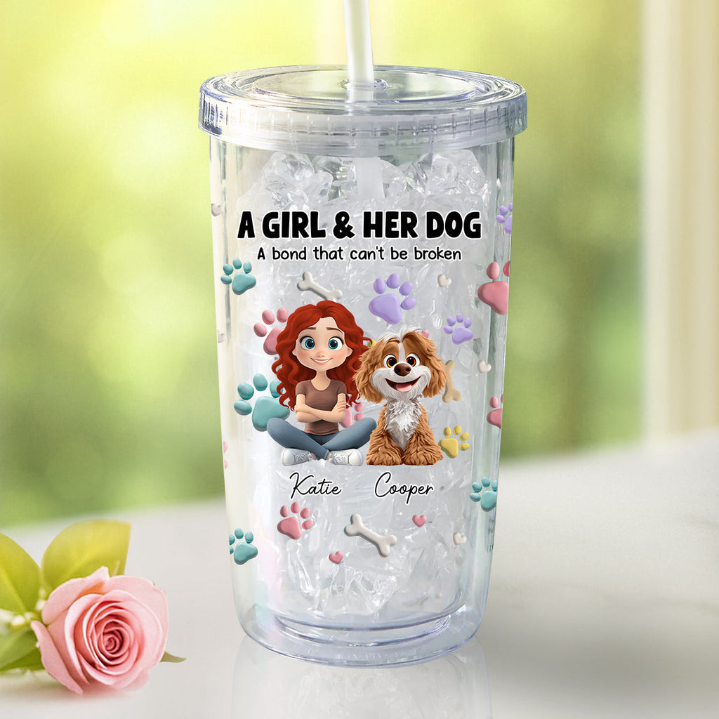 Custom Christmas Birthday Gifts For Dog Mom, Dog Lovers • Dog And Human Cartoon - Personalized 14oz Plastic Tumbler