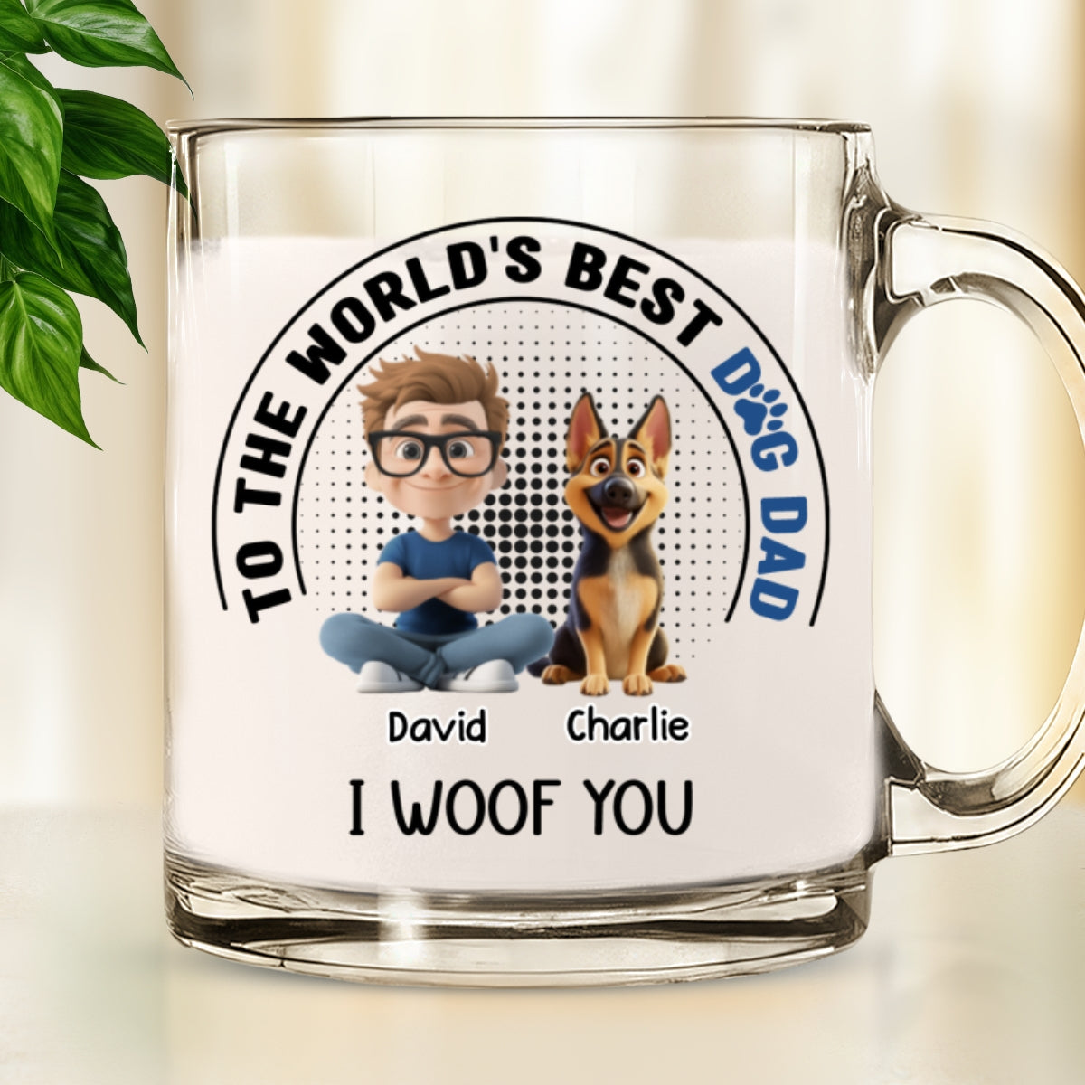 Custom Father's day Birthday Gifts For Dog Dad, Dog Lovers • Dog Dad Lovely Chibi - Personalized Glass Mug