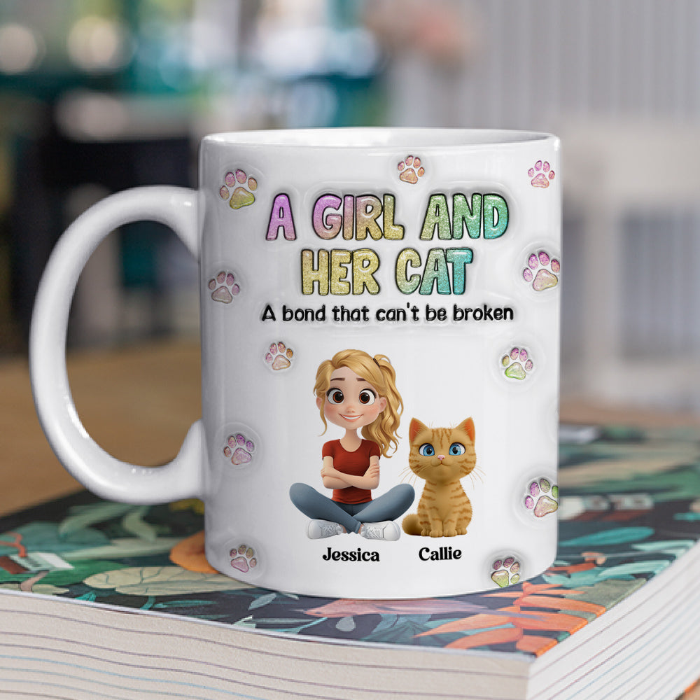 Custom Christmas Birthday Gifts For Dog Mom, Dog Lovers • A Girl And Her Cat - Personalized 3D Inflated Effect Mug