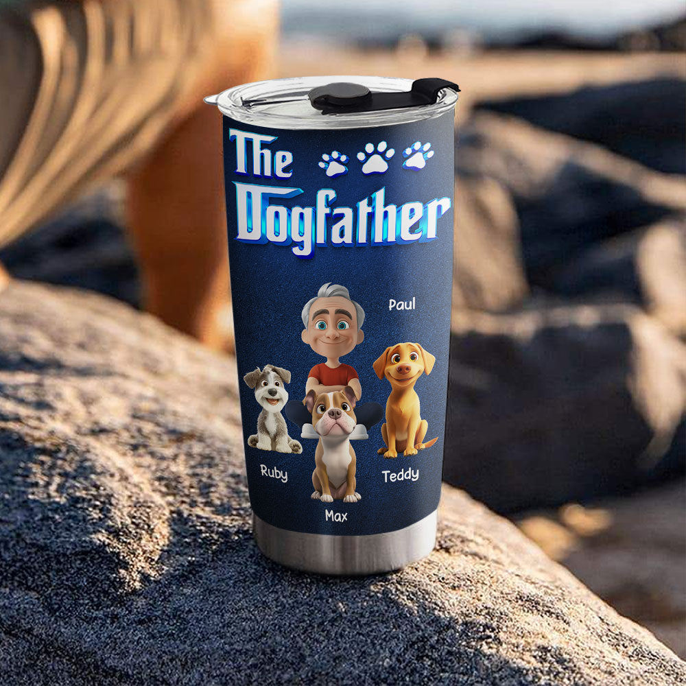 Custom Father's day Birthday Gifts For Dog Dad, Dog Lovers • The Dogfather Cartoon - Personalized Tumbler