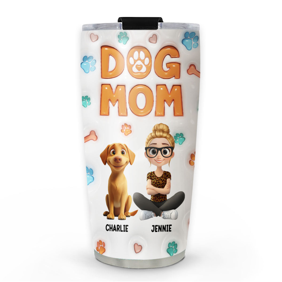 Custom Christmas Birthday Gifts For Pet Lovers • Dog Mom Chibi - Personalized 3D Inflated Effect Tumbler