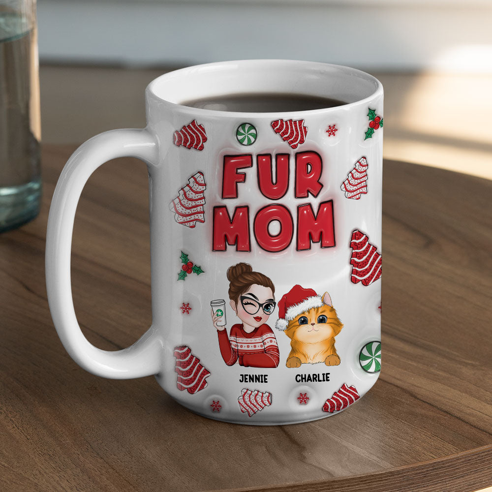 Custom Mother's day Birthday Gifts For Dog Mom, Dog Lovers • Fur Mom Tree Cake - Personalized 3D Inflated Effect Mug