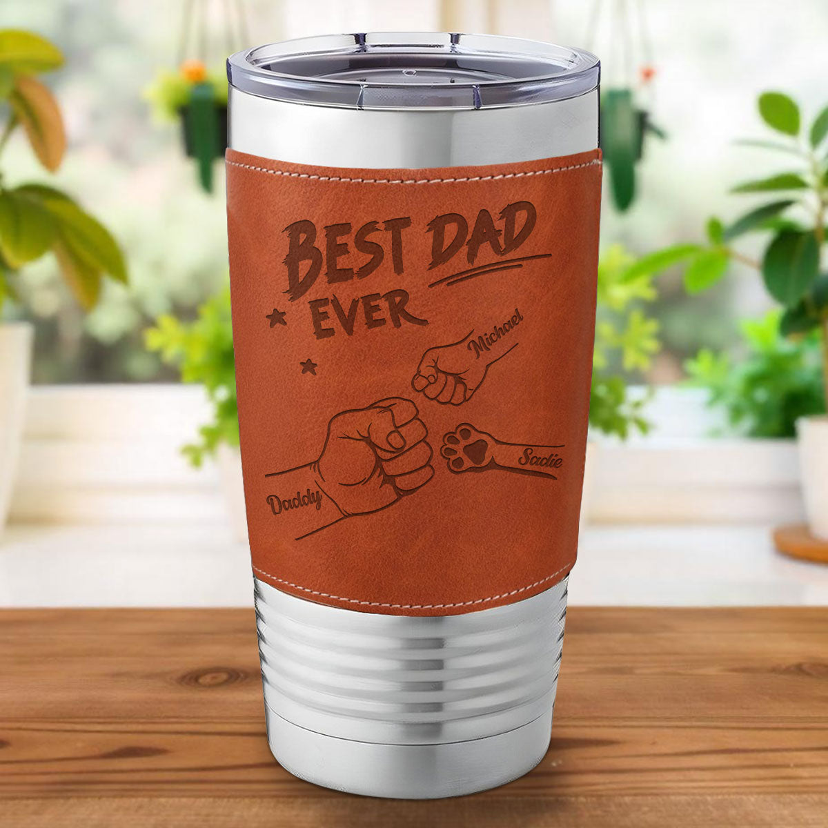 Custom Father's day Birthday Gifts For Dog Dad, Dog Lovers • Best Dad Ever - Personalized Engraved Leather Tumbler