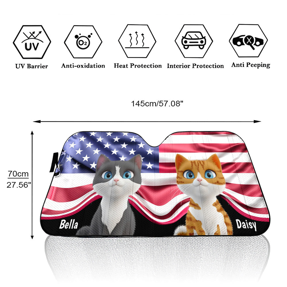 Custom Christmas Birthday Gifts Car Accessories for Cat Parents • Proud American Cats - Personalized Car Sunshade
