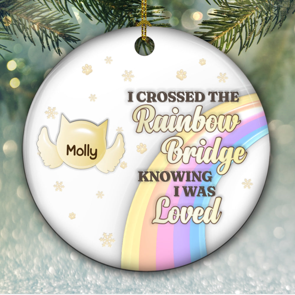 Custom Christmas Memorial Sympathy Gifts For Dogs, Cats • Crossed The Rainbow Bridge - Personalized 3D Inflated Effect Ceramic Ornament