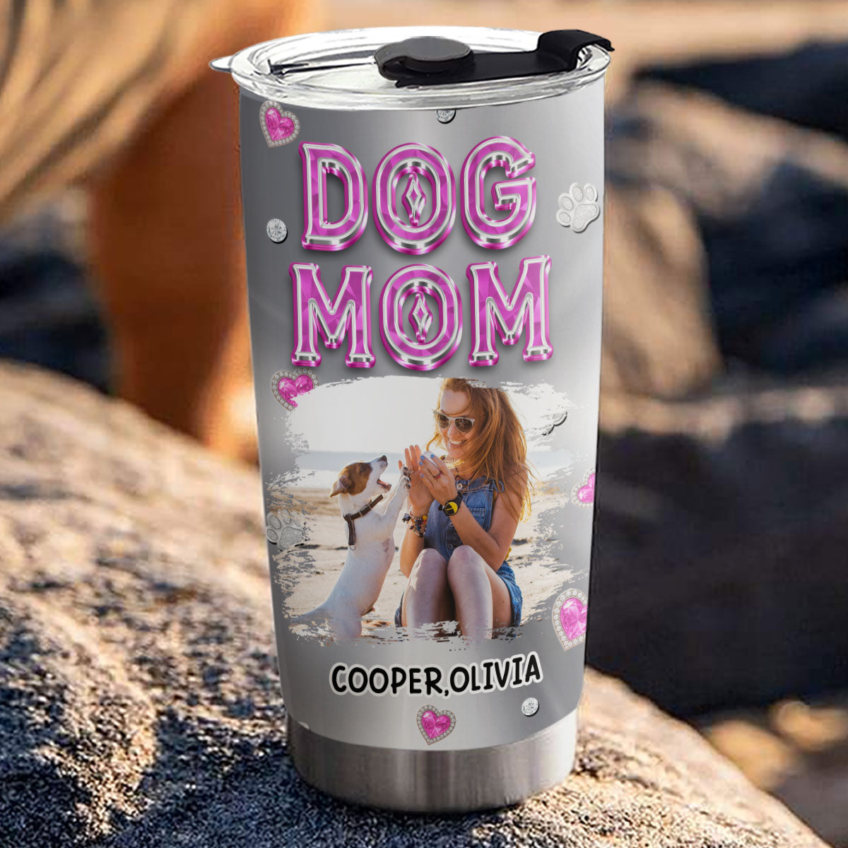Custom Photo Christmas Birthday Gifts For Dog Mom, Dog Lovers • Glitter Cute Cartoon Dog Mom Photo - Personalized Tumbler