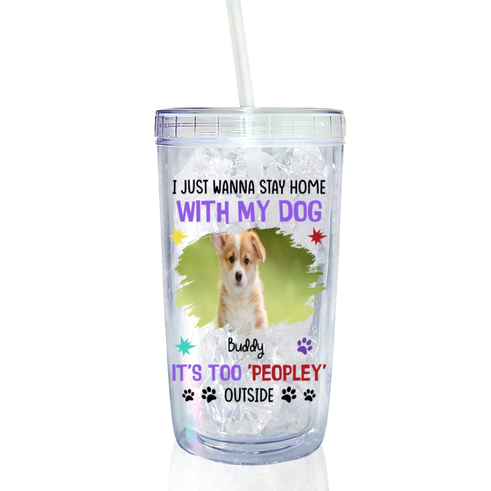 Custom Photo Christmas Birthday Gifts For Dog Mom, Dog Lovers • I Just Wanna Stay Home With My Dogs Photo - Personalized 14oz Plastic Tumbler