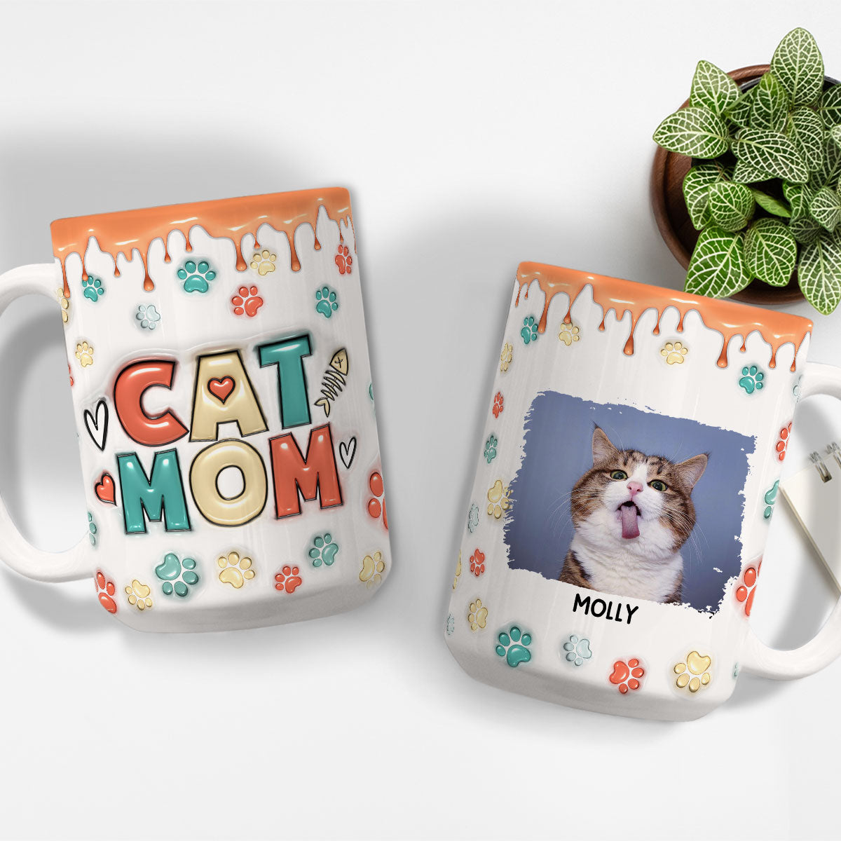 Custom Photo Mother's day Birthday Gifts For Cat Mom, Cat Lovers • Mom Of Cats Version 2 Photo - Personalized 3D Inflated Effect Mug