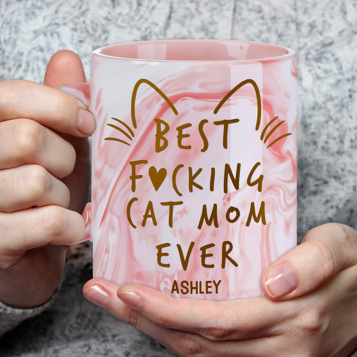 Custom Christmas Birthday Gifts For Pet Lovers • Best Cat Mom - Personalized Pink Marble Mug