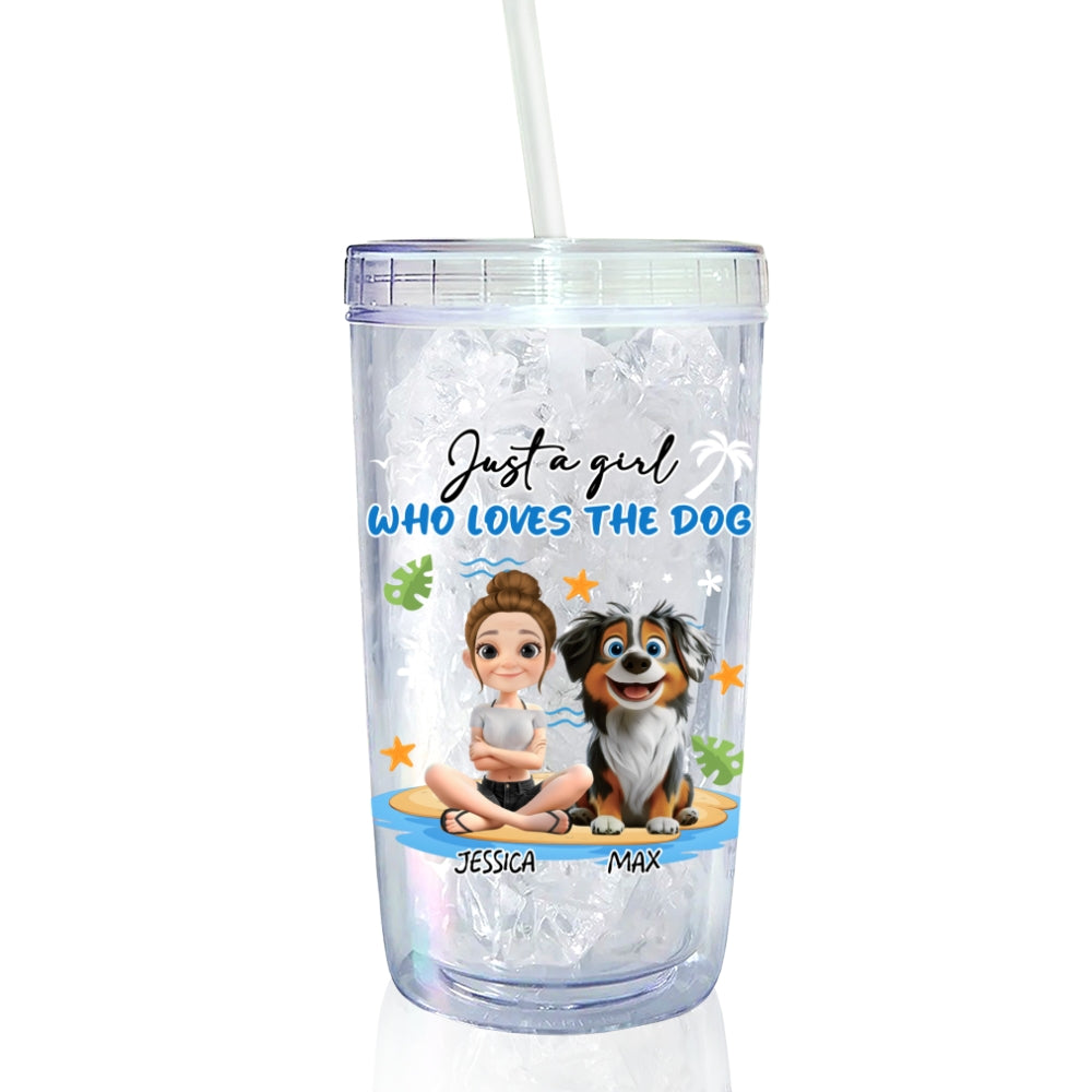 Custom Christmas Birthday Gifts For Dog Mom, Dog Lovers • A Girl Who Loves Dog - Personalized 14oz Plastic Tumbler