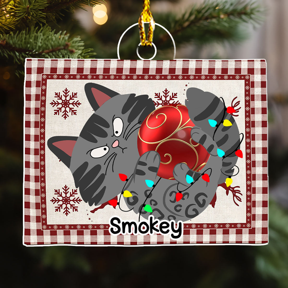 Custom Christmas Decor Home Birthday Gifts For Cat Lovers • Swinging Cat - Personalized Acrylic Ornament