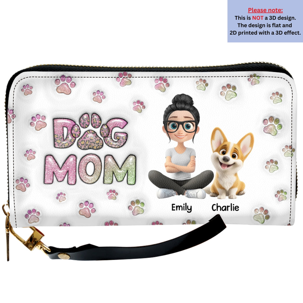 Dog Mom Lovely Chibi - Personalized 3D Inflated Effect Leather Wallet