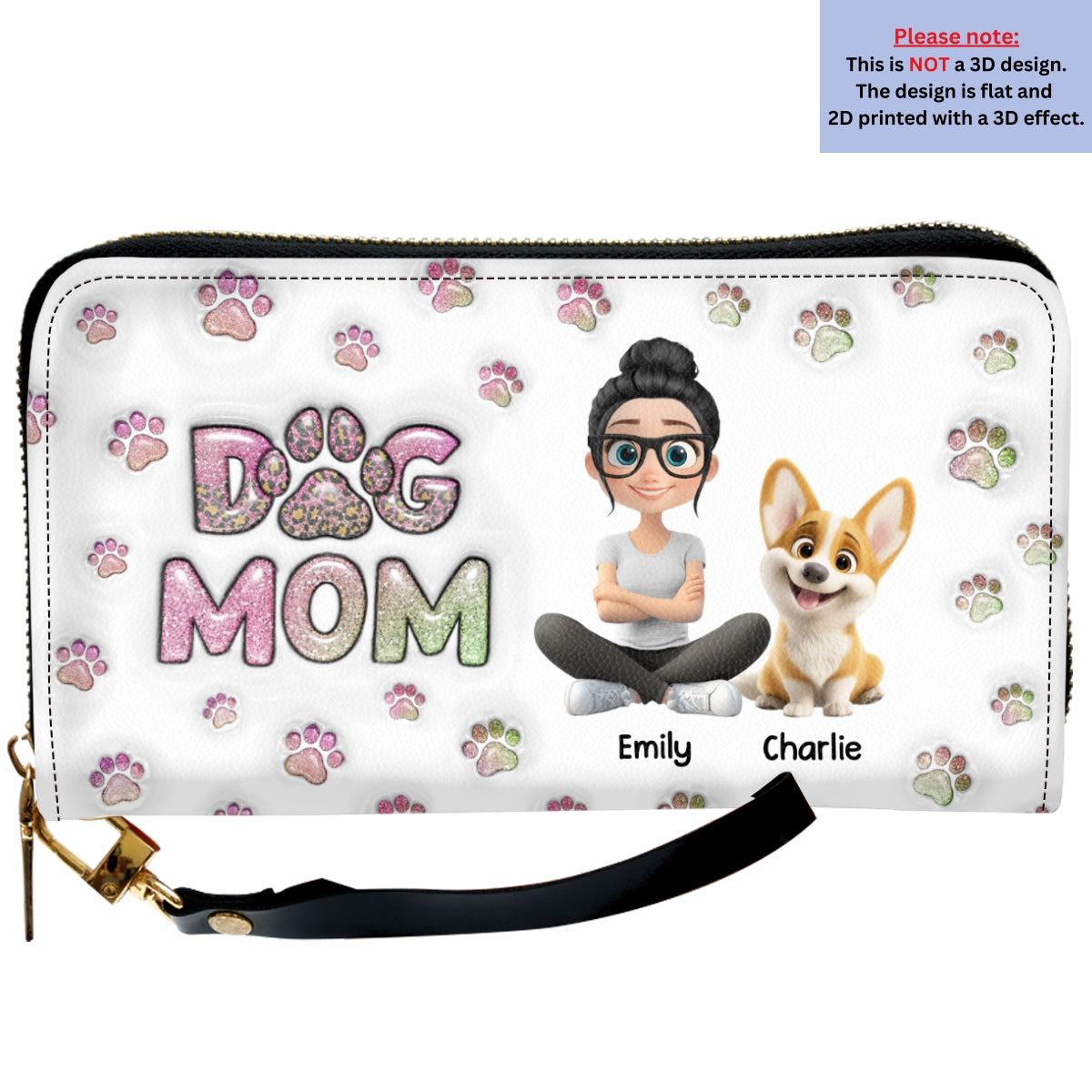 Dog Mom Lovely Chibi - Personalized 3D Inflated Effect Leather Wallet