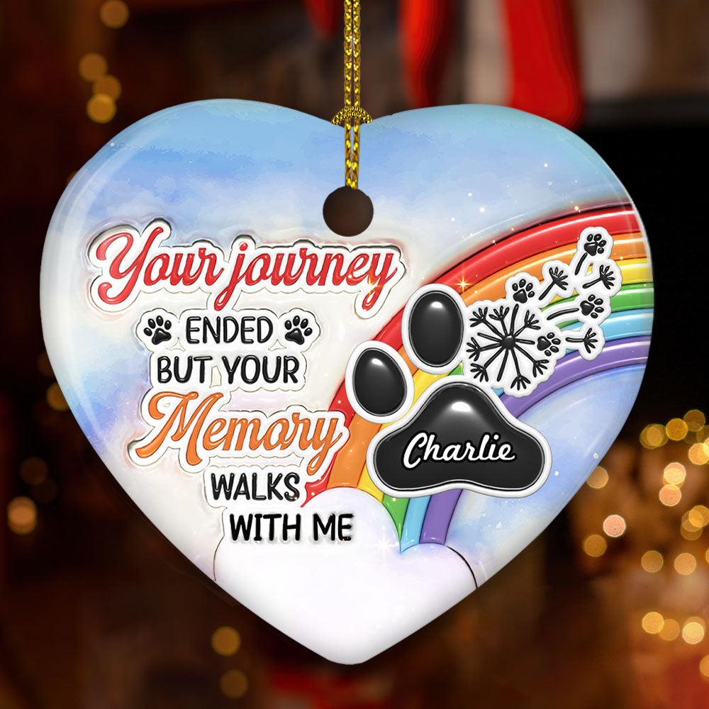 Custom Christmas Memorial Sympathy Gifts For Dogs, Cats • Your Memory Walks With Me - Personalized 3D Inflated Effect Ceramic Ornament