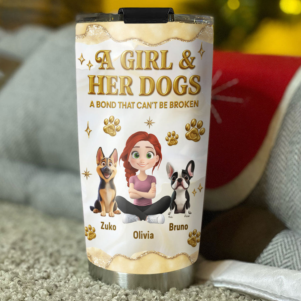 Custom Christmas Birthday Gifts For Dog Mom, Dog Lovers • Girl And Dog Yellow - Personalized 3D Effect Tumbler