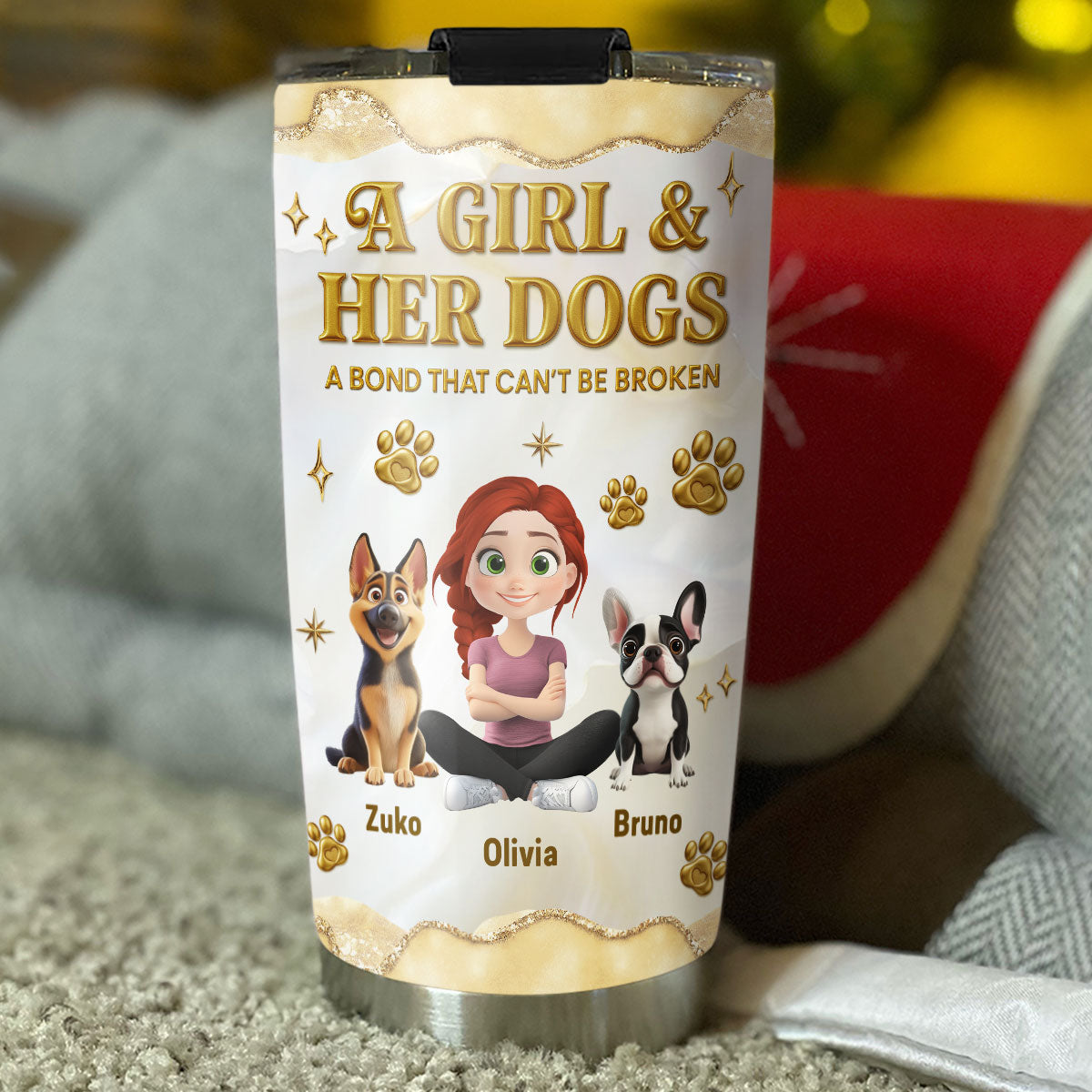 Custom Christmas Birthday Gifts For Dog Mom, Dog Lovers • Girl And Dog Yellow - Personalized 3D Effect Tumbler
