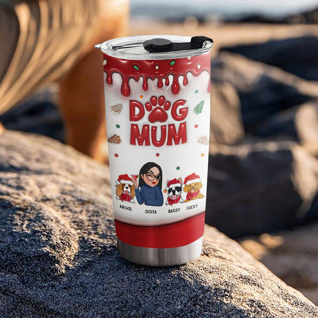 Custom Christmas Birthday Gifts For Pet Lovers • Dog Mom Lovely Christmas Cake - Personalized 3D Inflated Effect Tumbler