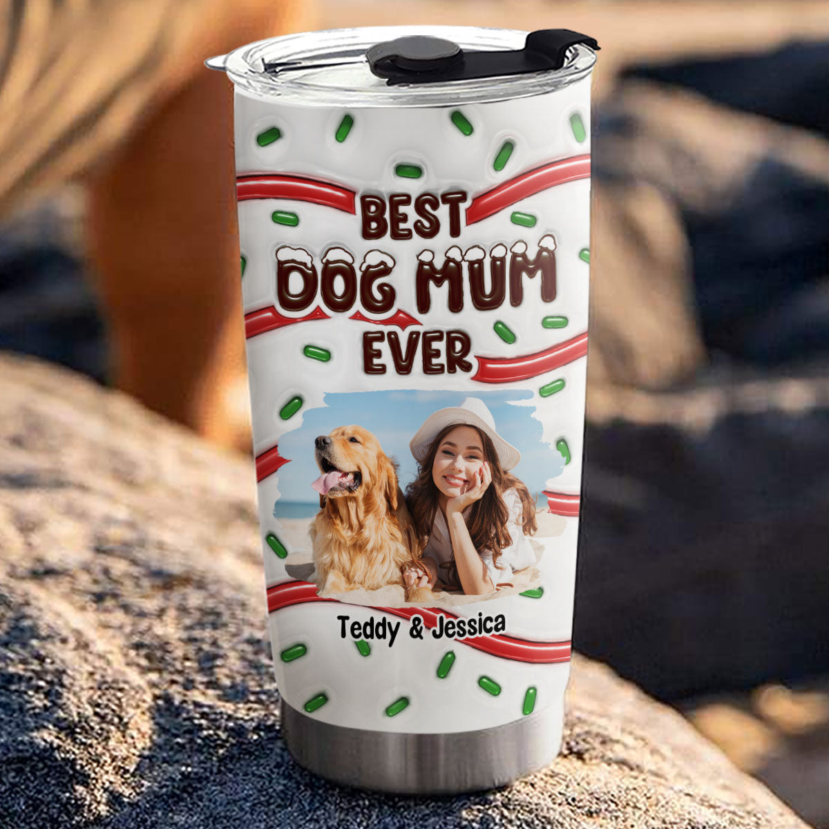 Custom Christmas Birthday Gifts For Pet Lovers • Best Dog Mom Cake Photo - Personalized 3D Inflated Effect Tumbler