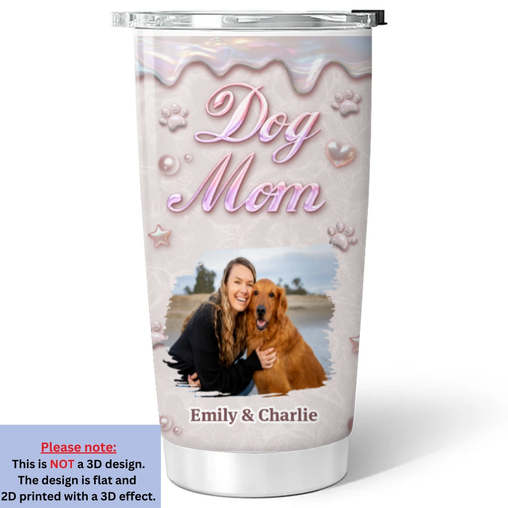 Custom Photo Christmas Birthday Gifts For Dog Mom, Dog Lovers • Sparkling Pearl Dog Mom Photo - Personalized 3D Effect Tumbler
