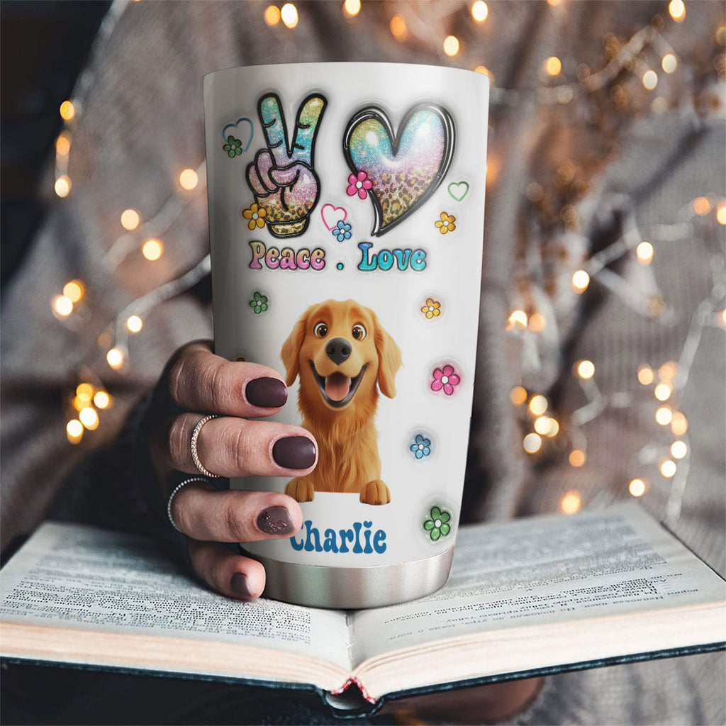 Custom Christmas Birthday Gifts For Dog Lovers • Peace Love Dog - Personalized 3D Inflated Effect Tumbler