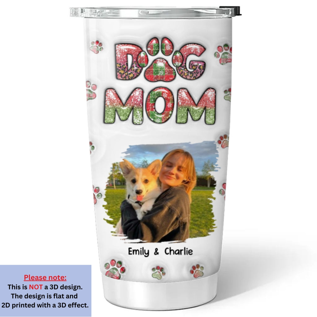 Custom Photo Christmas Birthday Gifts For Dog Mom, Dog Lovers • Dog Mom Lovely Chibi Ver Christmas Photo - Personalized 3D Inflated Effect Tumbler
