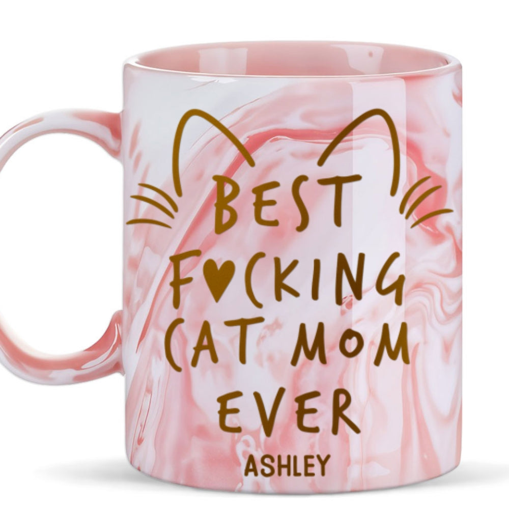 Custom Christmas Birthday Gifts For Pet Lovers • Best Cat Mom - Personalized Pink Marble Mug